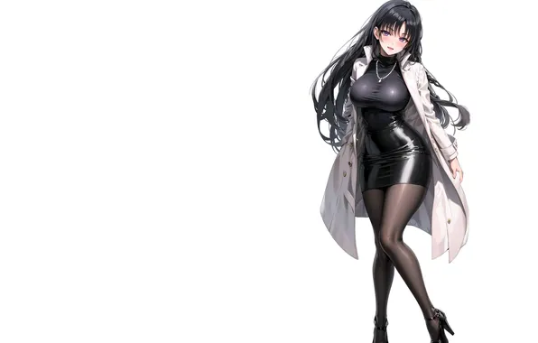 Girl, hot, sexy, black, anime, stockings, pretty, coat