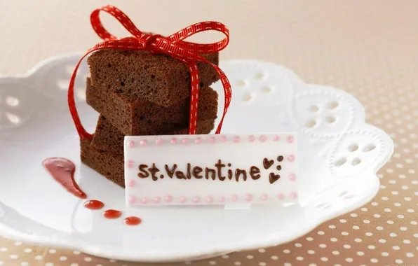 Cake, Valentine, ribbon, tablecloth polka dot