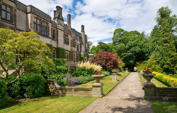 Summer, trees, flowers, England, Palace, England, landscape design, Bakewell