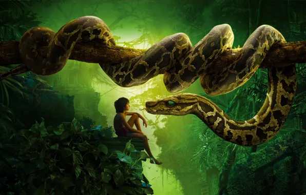 Scarlett Johansson, Jungle, Fantasy, Nature, Wood, Tiger, Snake, The