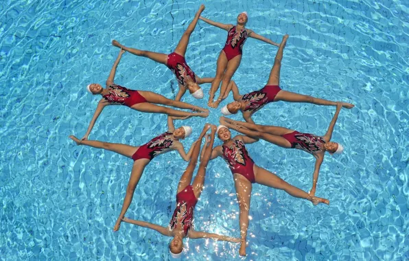 Water, girls, sport, figure, swimming, Synchronous
