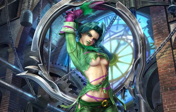Picture look, girl, warrior, Soul Calibur, green hair