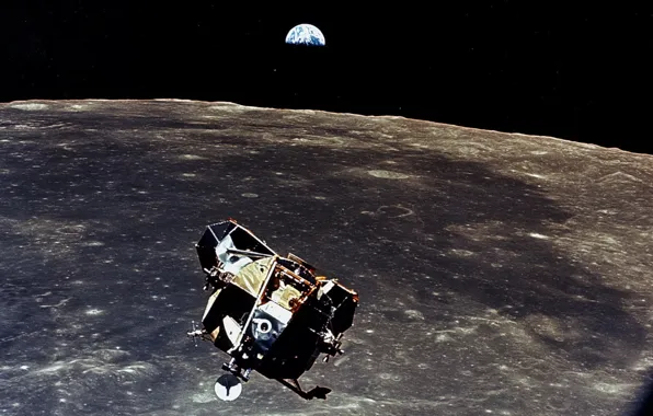 Picture earth, the moon, ship, Apollo 11