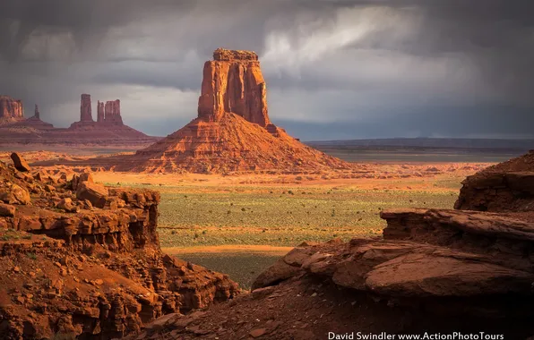 The sky, clouds, rocks, monument valley