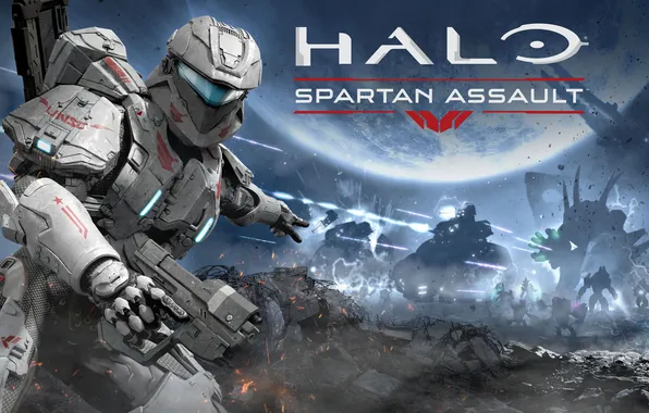 Picture the explosion, weapons, war, planet, protection, costume, armor, Halo: Spartan Assault