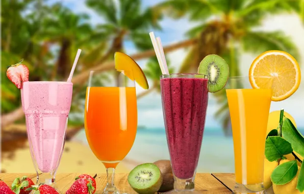 Picture sea, beach, palm trees, cocktail, summer, beach, sea, paradise