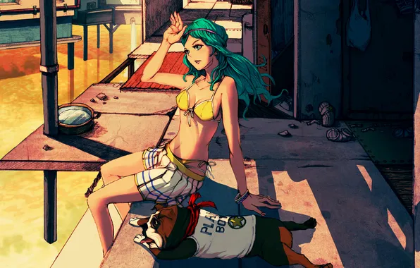 Swimsuit, summer, water, girl, figure, heat, home, dog