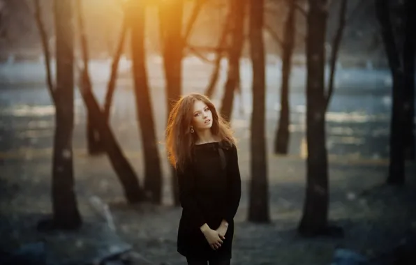 Look, girl, trees, sexy, pose, sweetheart, figure, dress
