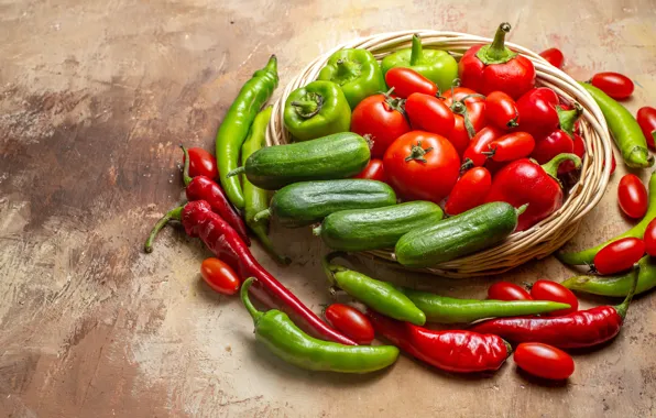 Red, background, pepper, sharp, vegetables, network, tomatoes, cucumbers