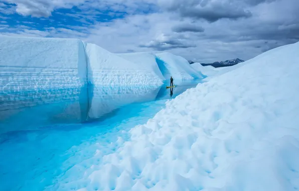 Transparency, man, ice, Alaska, Paddling Tranquility