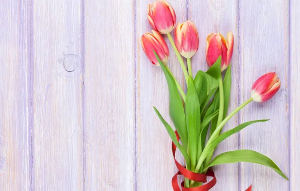 Flowers, bouquet, tulips, red, wood, flowers, tulips, bouquet