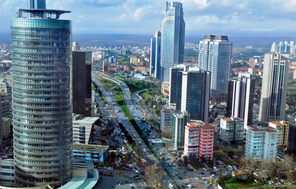 Road, roof, auto, skyscrapers, panorama, road, megapolis, Turkey