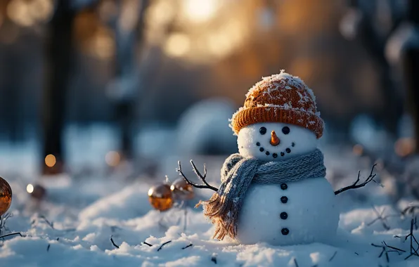 Winter, snow, Christmas, New year, snowman, Christmas, winter, snow