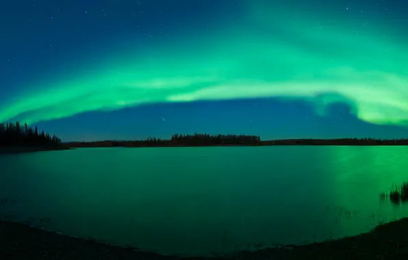 Picture night, river, Northern lights