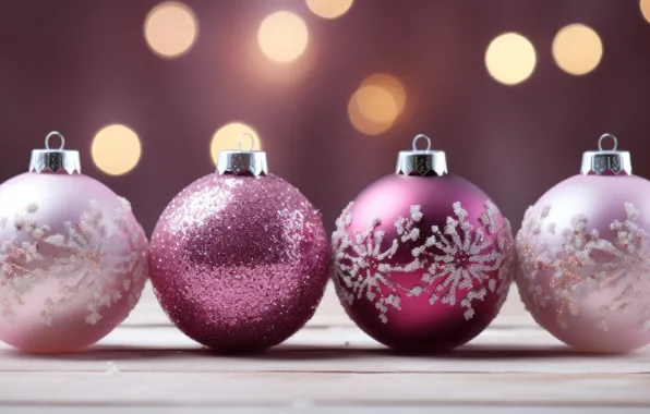 Balls, Christmas, purple, New year, lilac, Christmas decorations, lilac background, AI art
