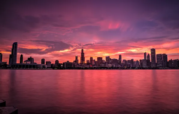 The city, skyscrapers, the evening, Chicago, Michigan, usa, chicago, Illinois