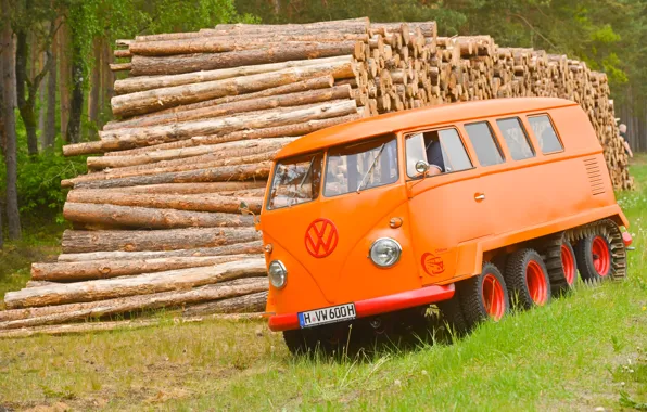 Picture Trees, Germany, Forest, Volkswagen, Austria, 1962, Half-track, Logs