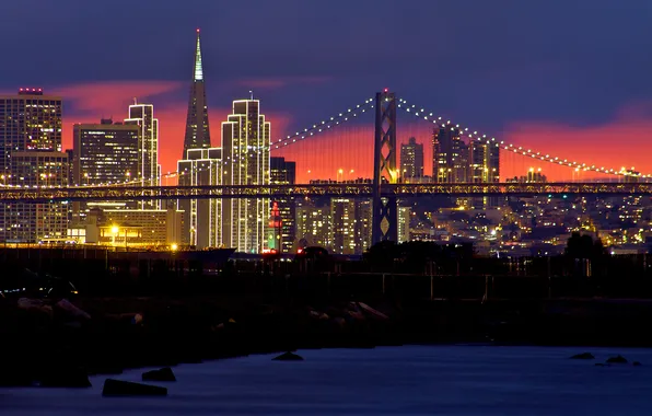 Picture sunset, the city, lights, the evening, USA, San fracisco