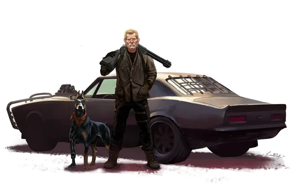 Weapons, man, dog, car, Coan & Pax