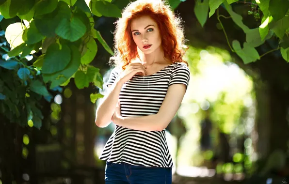 Picture summer, look, girl, the sun, nature, pose, portrait, red