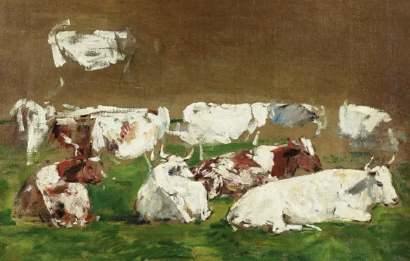 Animals, picture, Cows, Eugene Boudin, Eugene Boudin