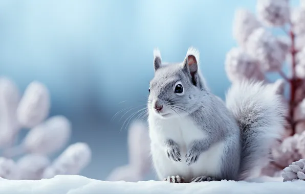 Winter, look, snow, branches, pose, tree, protein, grey