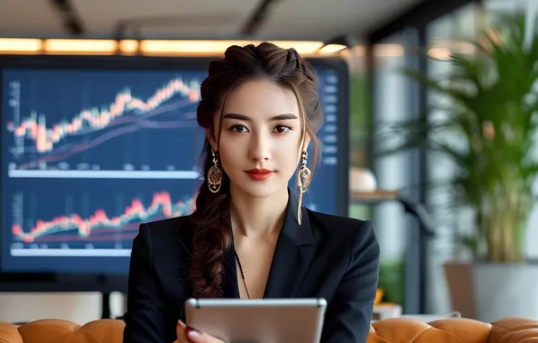 Girl, earrings, Chinese, Asian, businesswoman, forex
