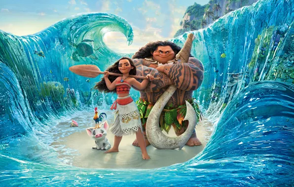 Picture sea, wave, cartoon, girl, characters, paddle, Walt Disney Pictures, aboriginal