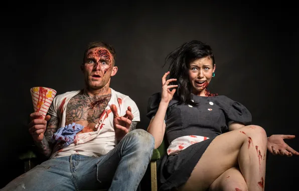 Girl, fright, horror, guy, makeup, Scared