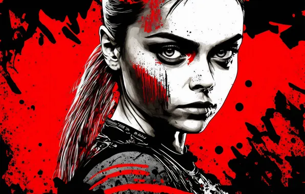 Red, British, model, women, actress, celebrity, illustration, Cara Delevingne