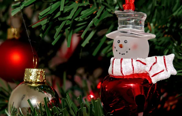 Holiday, balls, toys, new year, Christmas, snowman, tree, christmas