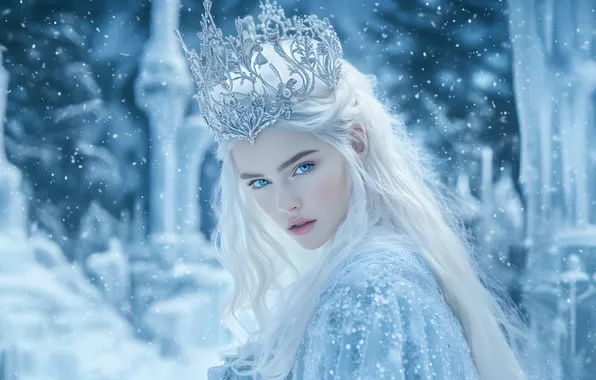 Winter, forest, look, girl, snow, nature, castle, portrait