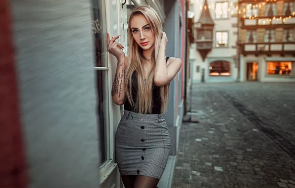 Look, sexy, pose, model, skirt, portrait, home, lights