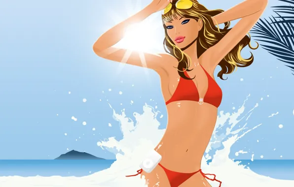 Swimsuit, summer, wave, Vector, player
