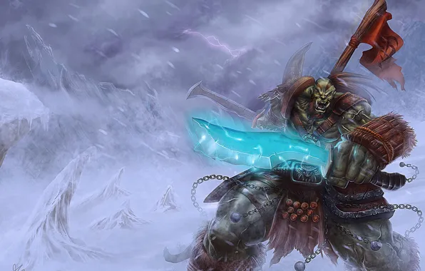 Picture snow, sword, Orc, wow, world of warcraft, banner, orcs