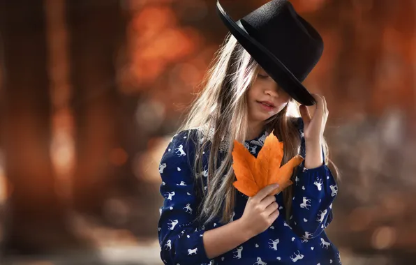 Autumn, sheet, hat, girl, child, Andrew Oksamyt