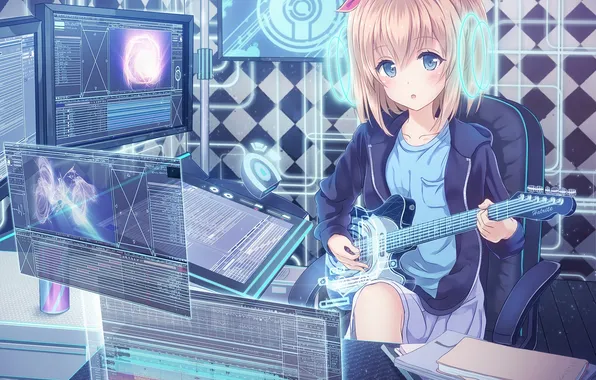 Look, girl, the game, guitar, surprise, art, program, alc