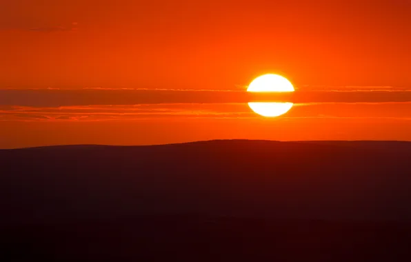 Clouds, sunset, mountains, silhouette, orange sky