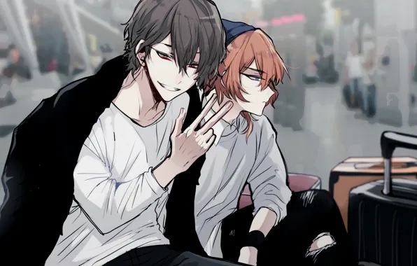 Station, guys, suitcases, Bungou Stray Dogs, Stray Dogs: A Literary Genius
