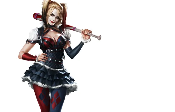 Picture look, background, art, costume, bit, the villain, Harley Quinn. игра