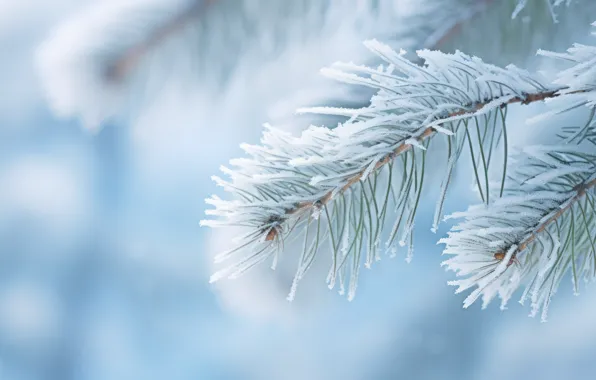 Winter, frost, snow, branches, Christmas, New year, needles, coniferous