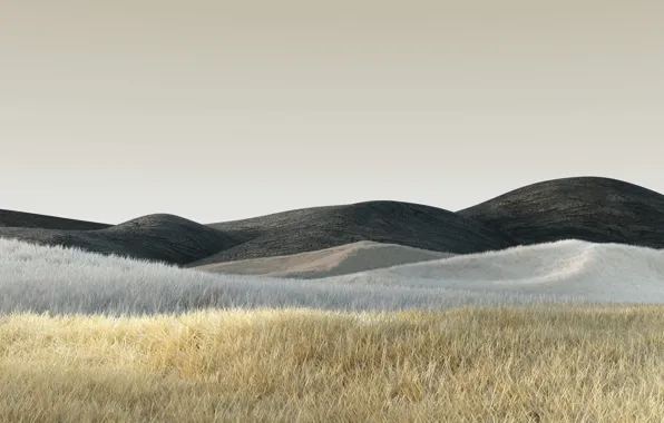 The sky, grass, hills, Windows