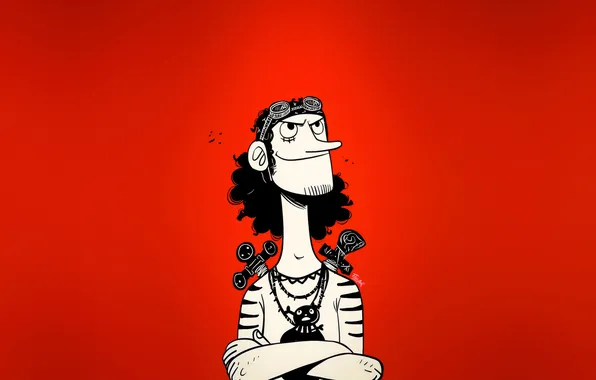 Smile, anime, sniper, One Piece, red background, Usopp, The Straw hat pirates, Captain Usopp