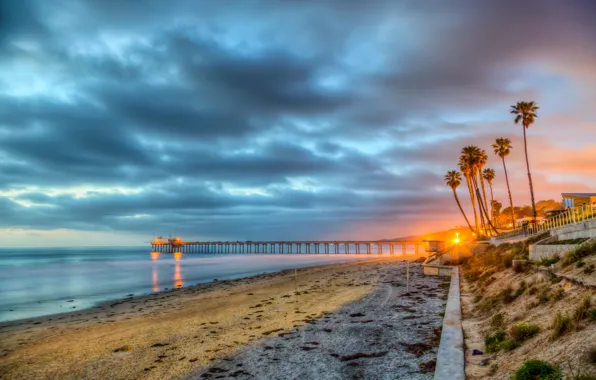 Picture sea, beach, the sky, clouds, coast, CA, USA, San Diego