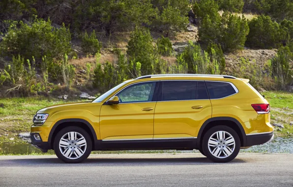 Yellow, Volkswagen, Parking, shrub, Atlas, 2017