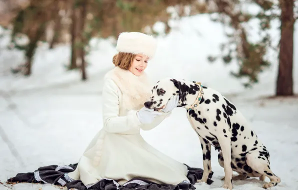 Winter, forest, look, snow, nature, Park, hat, dog