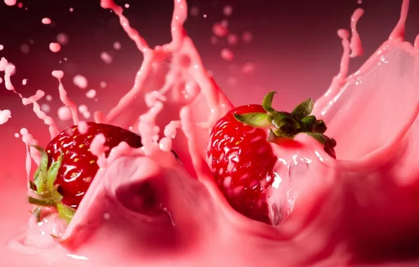 Picture squirt, red, pink, milk, strawberry, cocktail, delicious