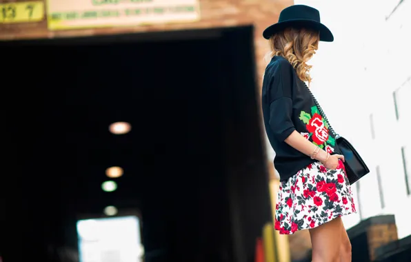 Picture New-York, street style, fashion week, spring-2014, rose print dress