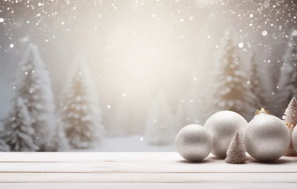 Balls, lights, Christmas, New year, light background, bokeh, Christmas decorations, silver