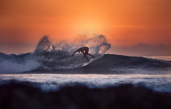 Wave, water, the sun, sunset, squirt, the ocean, sport, surfing